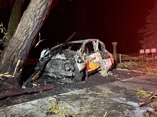 Crash scene of crashed Subaru