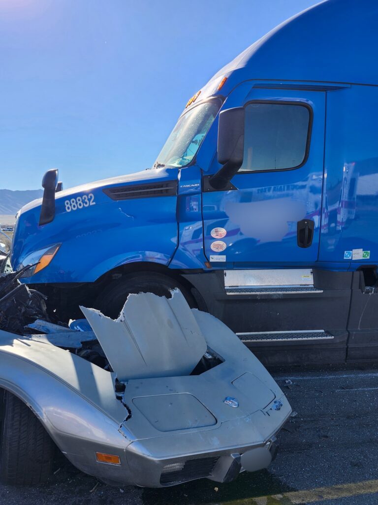 Photo of crash car and semi on fatal crash in Tooele County