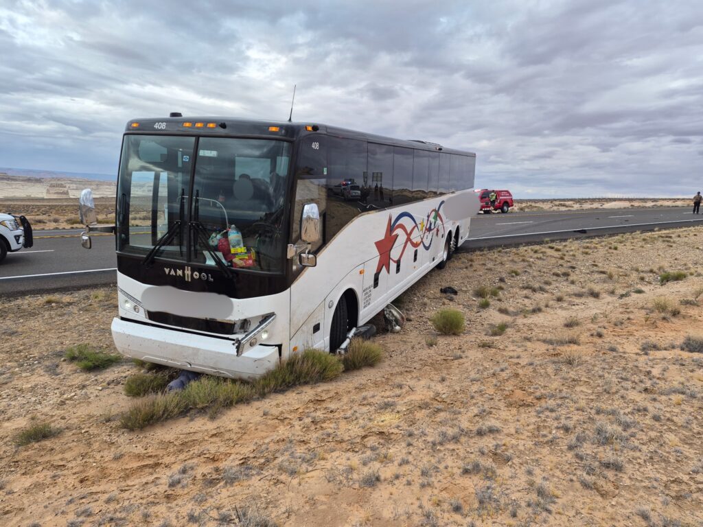 Crashed bus on US-89 near the Utah and Arizona State line.