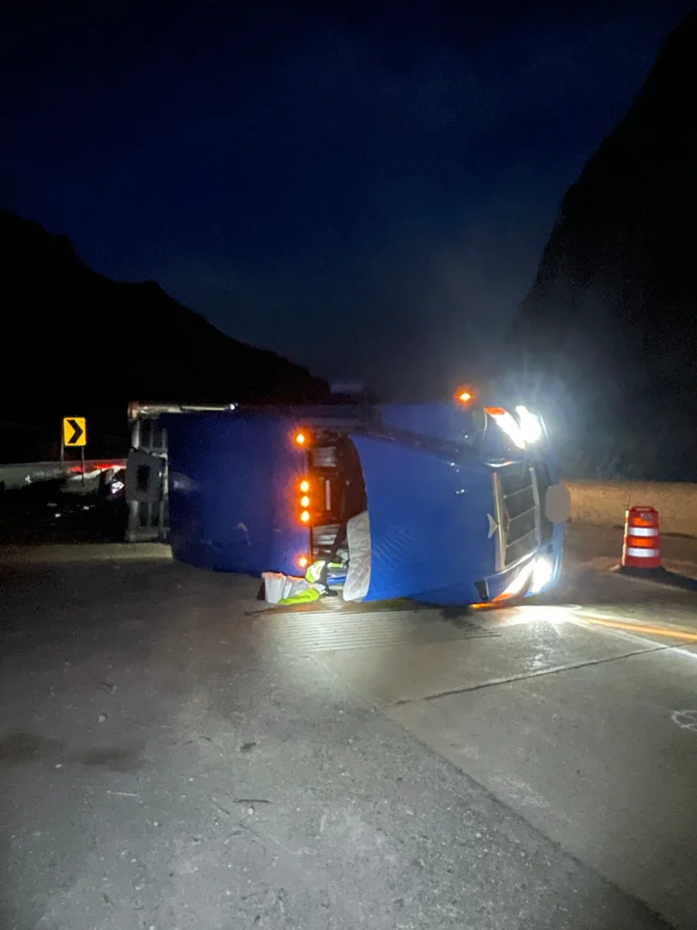 A semi-truck involved in a fatal crash on I-84 in Morgan County.